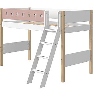 Lit surélevé 90x190cm échelle inclinée WHITE Flexa naturel-light rose