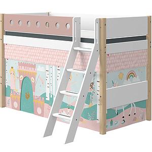 Lit surélevé 90x190cm échelle inclinée WHITE Flexa naturel-light rose