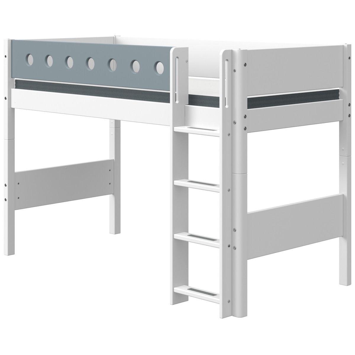 Lit surélevé 90x200cm échelle droite WHITE Flexa blanc-light blue