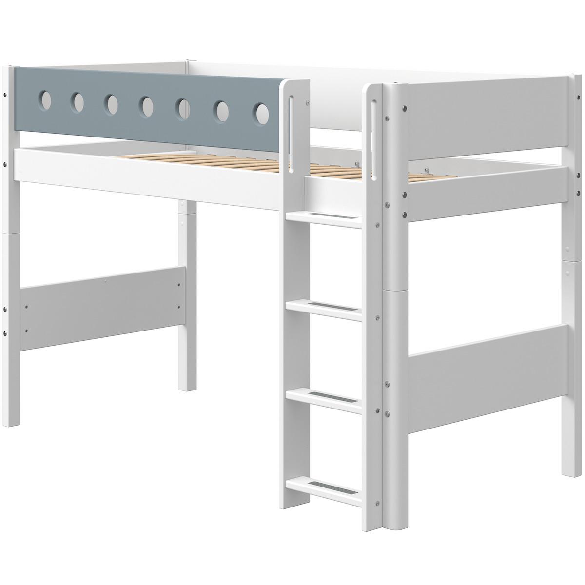 Lit surélevé 90x200cm échelle droite WHITE Flexa blanc-light blue