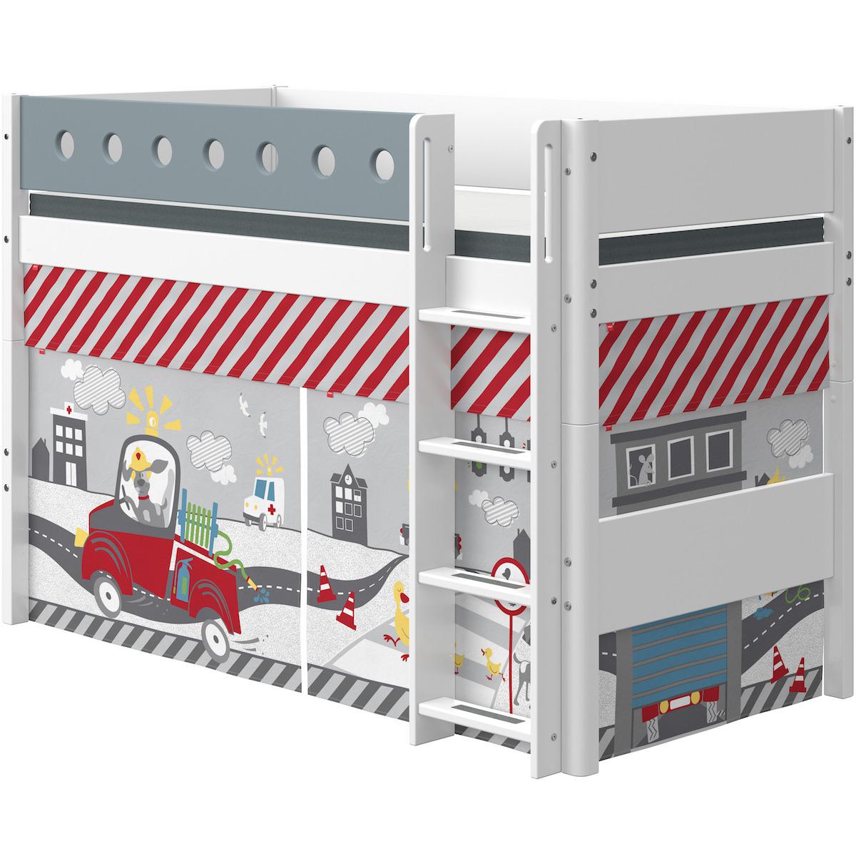 Lit surélevé 90x200cm échelle droite WHITE Flexa blanc-light blue