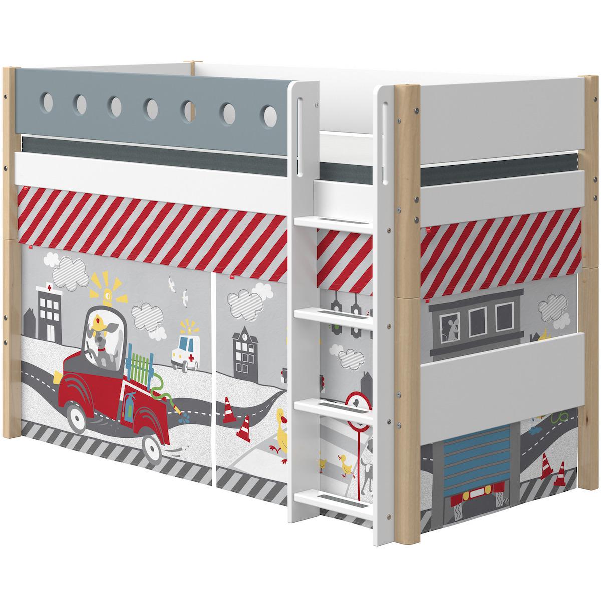 Lit surélevé 90x200cm échelle droite WHITE Flexa naturel-light blue