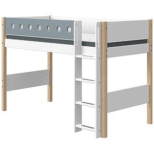 Lit surélevé 90x200cm échelle droite WHITE Flexa naturel-light blue