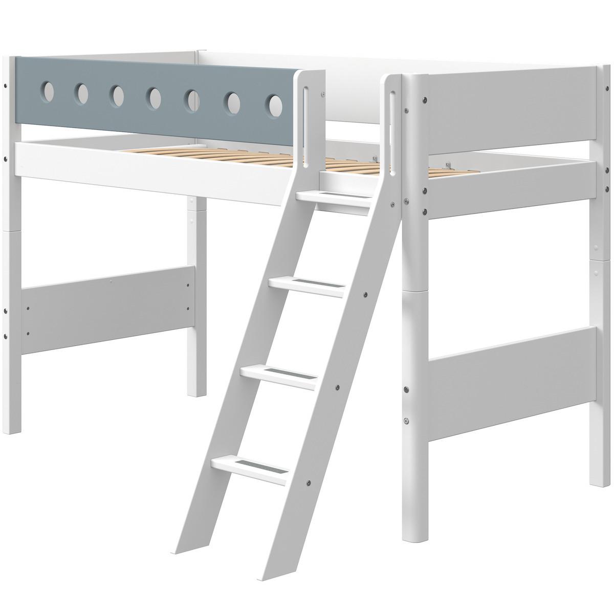 Lit surélevé 90x200cm échelle inclinée WHITE Flexa blanc-light blue
