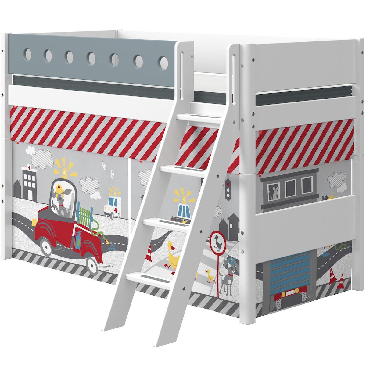 Lit surélevé 90x200cm échelle inclinée WHITE Flexa blanc-light blue