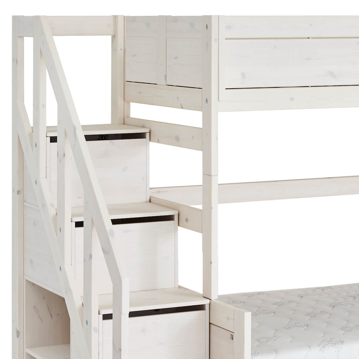 Lit surélevé 90x200cm escalier sommier LUXE Lifetime whitewash