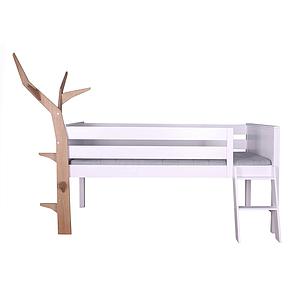 Lit surélevé-arbre KASVA Debreuyn hêtre massif laqué blanc-placage chêne huilé
