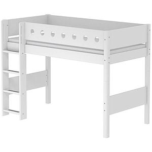 Lit surélevé enfant WHITE Flexa 90x190 échelle droite pieds blancs barrière blanche
