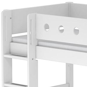 Lit surélevé enfant WHITE Flexa 90x200 échelle droite pieds blancs barrière blanche