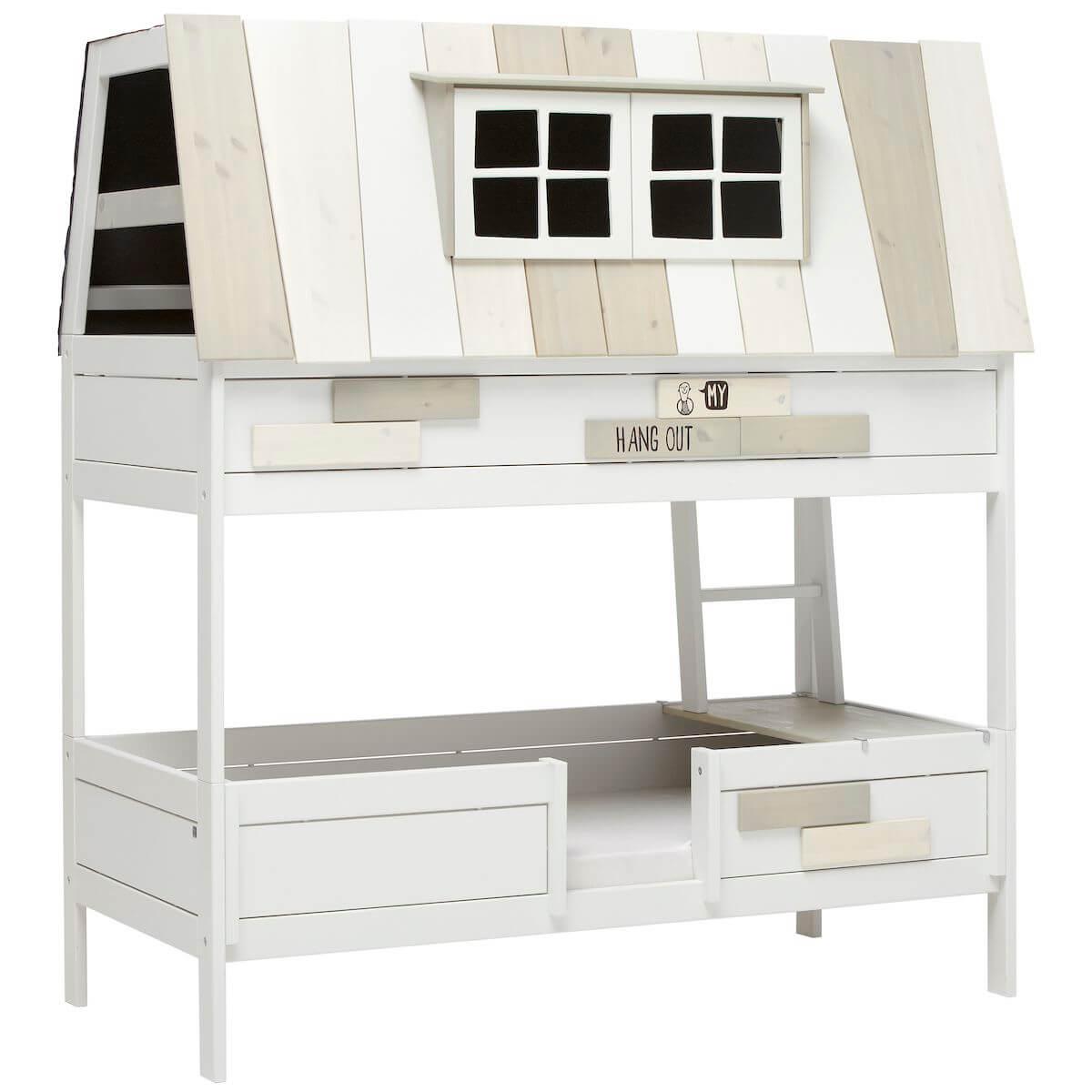 Lits cabane superposés 90x200cm échelle intérieur sommier DE LUXE HANG OUT Lifetime blanc 