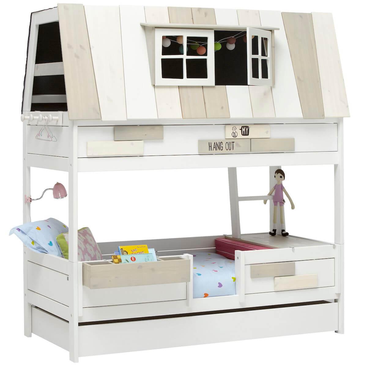 Lits cabane superposés 90x200cm échelle intérieur sommier DE LUXE HANG OUT Lifetime blanc 