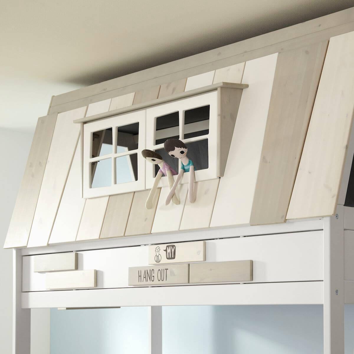 Lits cabane superposés 90x200cm échelle intérieur sommier DE LUXE HANG OUT Lifetime blanc 
