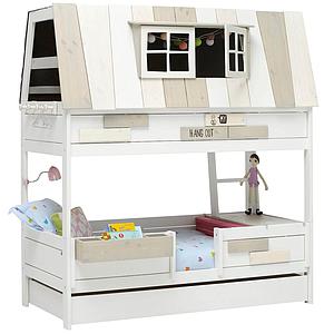 Lits cabane superposés 90x200cm échelle intérieur sommier DE LUXE HANG OUT Lifetime blanc 