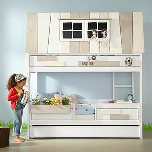 Lits cabane superposés 90x200cm échelle intérieur sommier DE LUXE HANG OUT Lifetime blanc 
