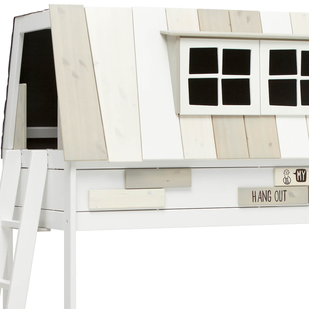 Lits évolutifs cabane superposés 90x200cm HANGOUT Lifetime blanc (échelle extérieure)