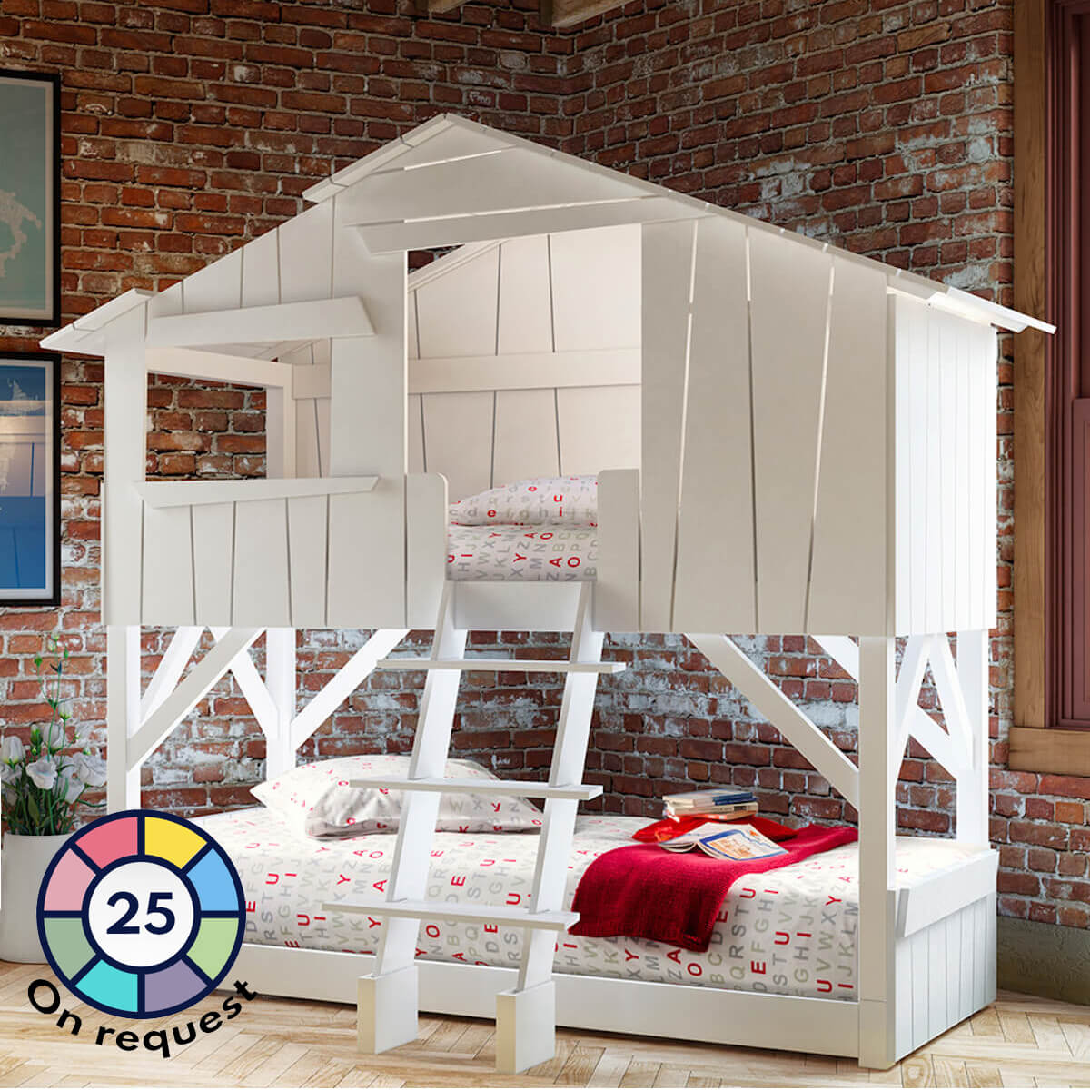 Lits superposés 90x190cm CABANE Mathy by Bols blanc