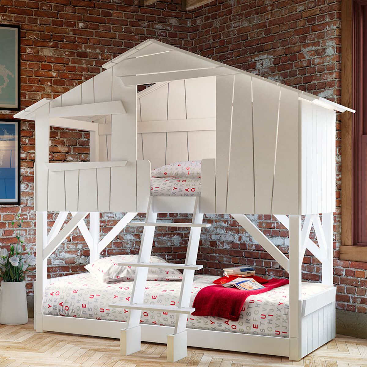 Lits superposés 90x190cm CABANE Mathy by Bols greige