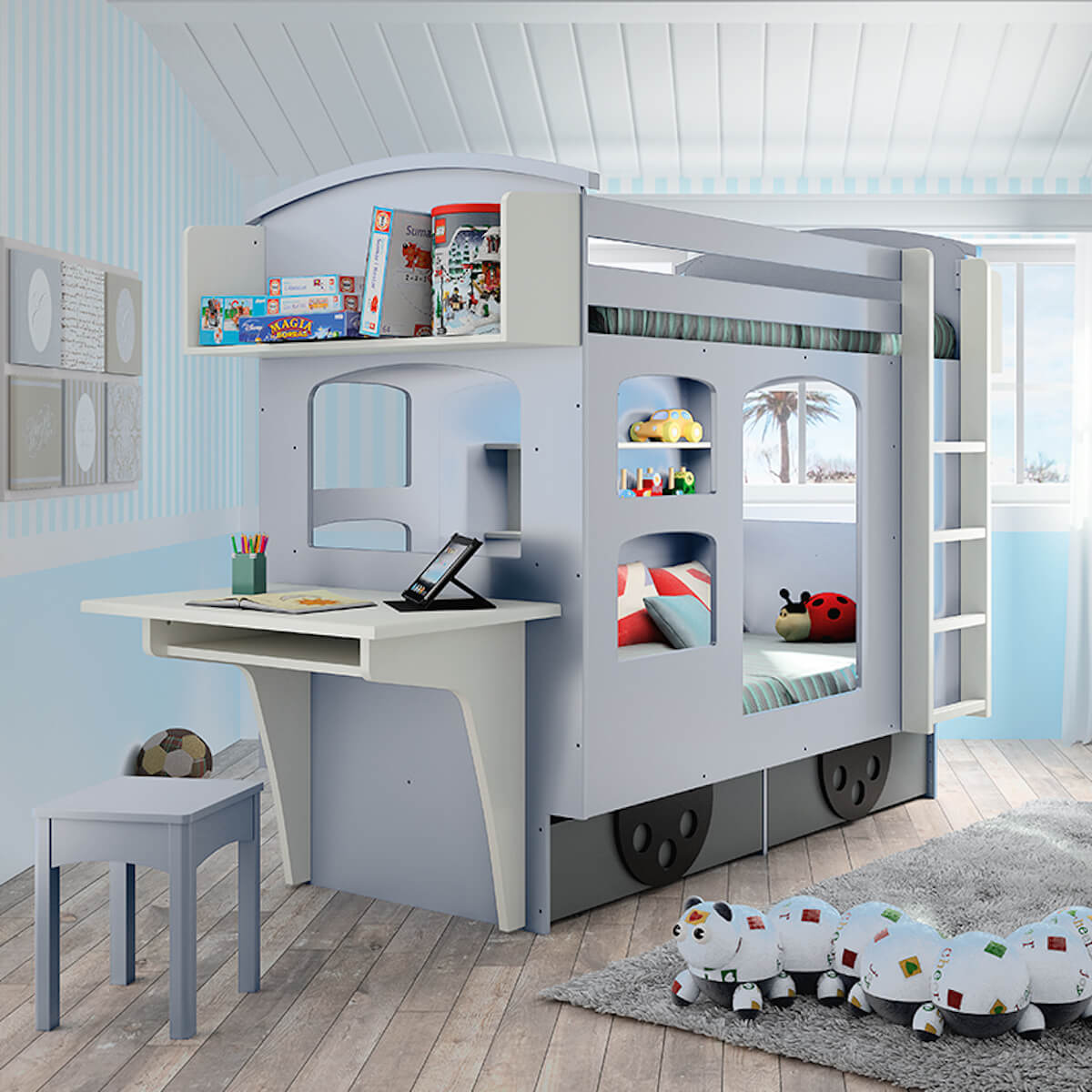 Lits superposés 90x190cm WAGON Mathy by Bols blanc