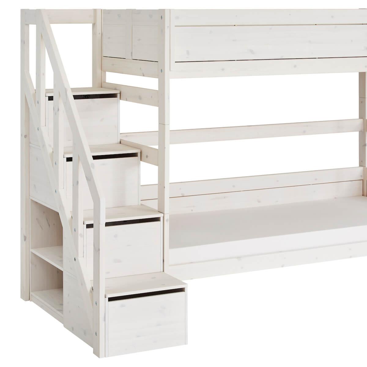 Lits superposés 90x200cm escalier Lifetime whitewash