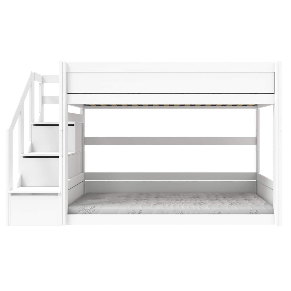 Lits superposés bas 9x200cm escalier Lifetime blanc