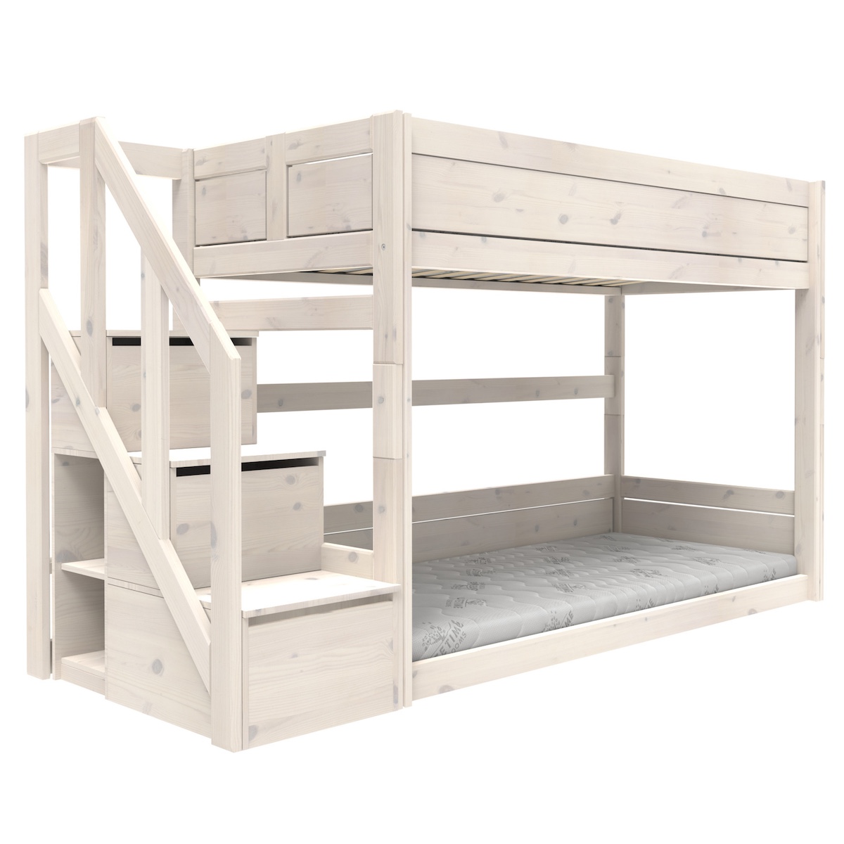 Lits superposés bas escalier DELUXE Lifetime whitewash