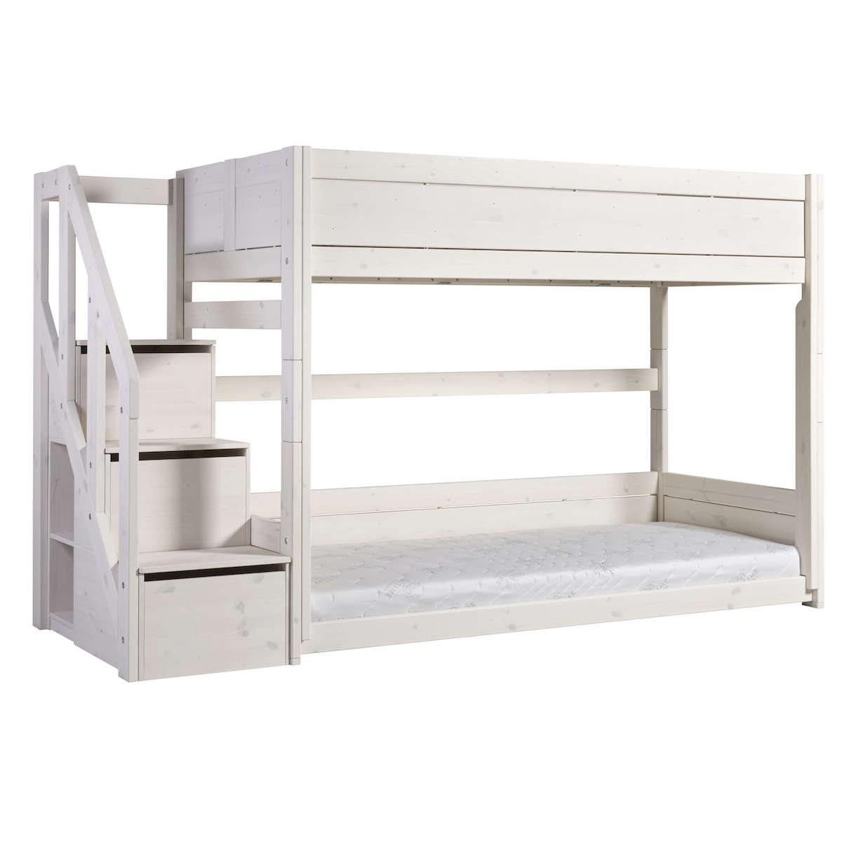 Lits superposés bas escalier Lifetime whitewash