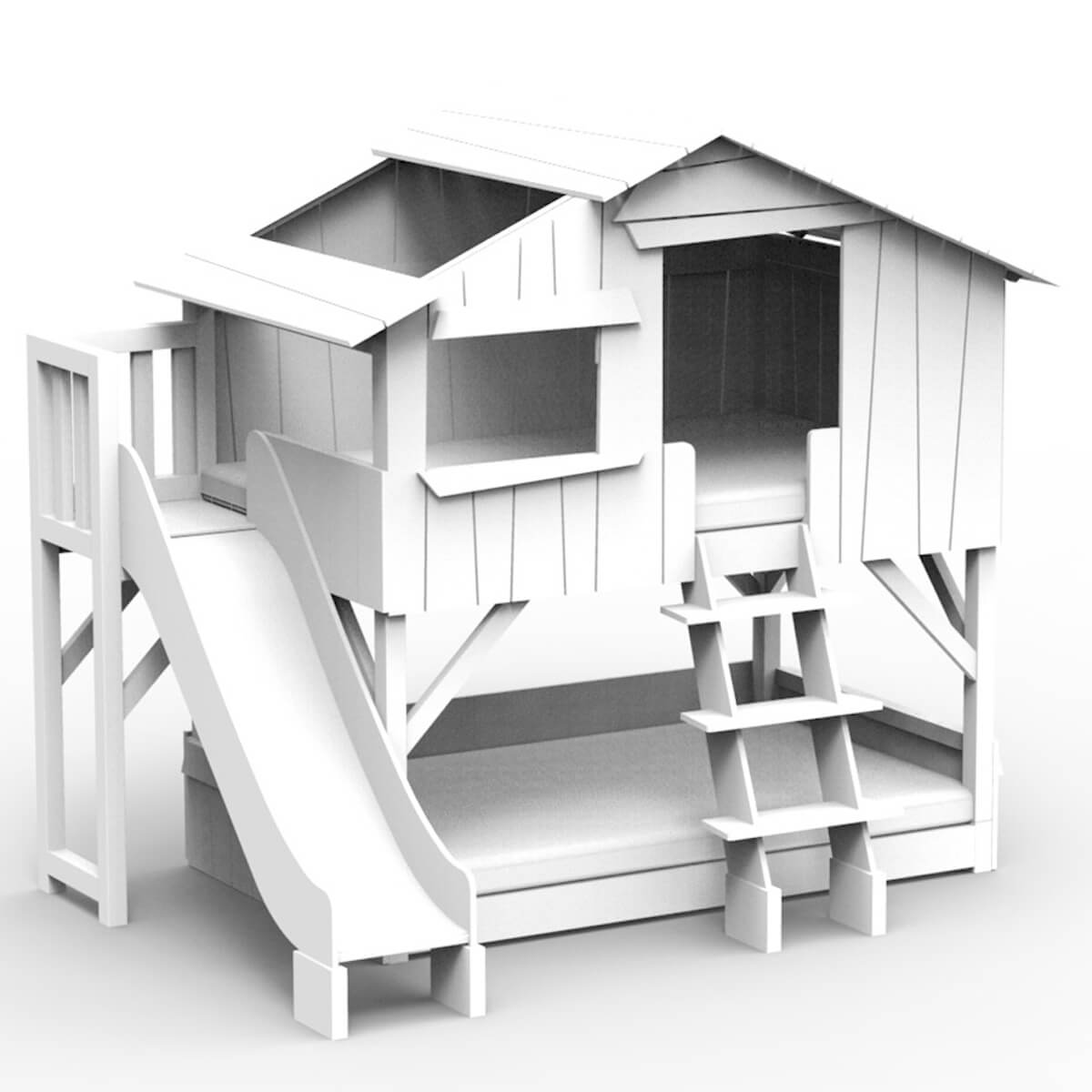 Lits superposés toboggan plate-forme 90x190cm CABANE Mathy by Bols blanc