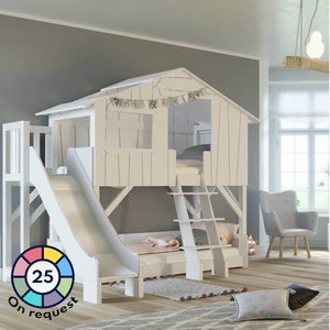 Lits superposés toboggan plate-forme 90x190cm CABANE Mathy by Bols blanc