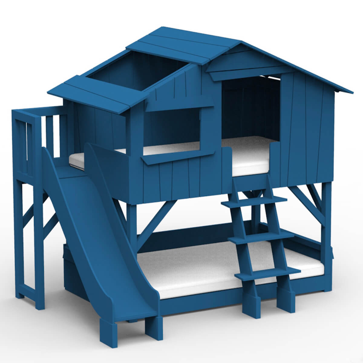 Lits superposés toboggan plate-forme 90x190cm CABANE Mathy by Bols bleu atlantique