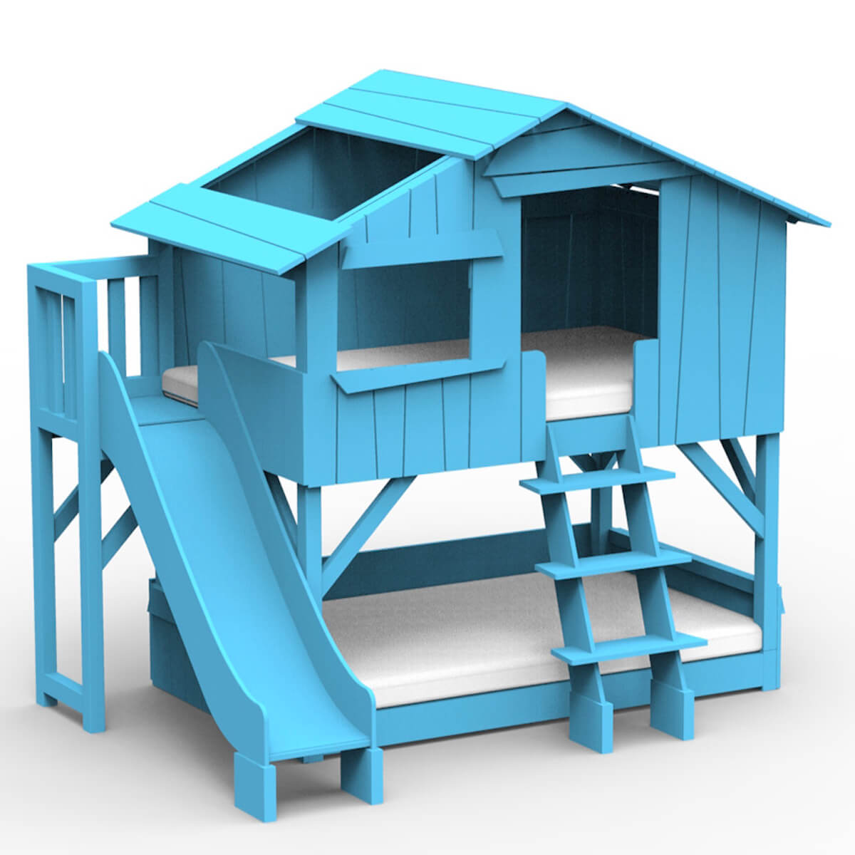 Lits superposés toboggan plate-forme 90x190cm CABANE Mathy by Bols bleu azur