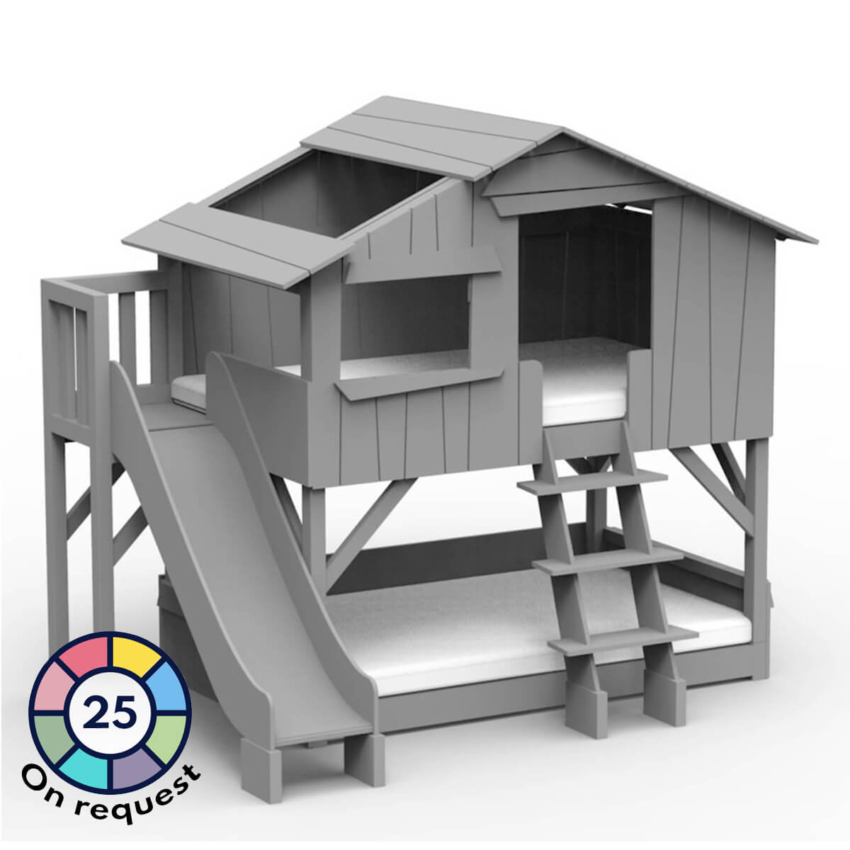 Lits superposés toboggan plate-forme 90x190cm CABANE Mathy by Bols gris ciment