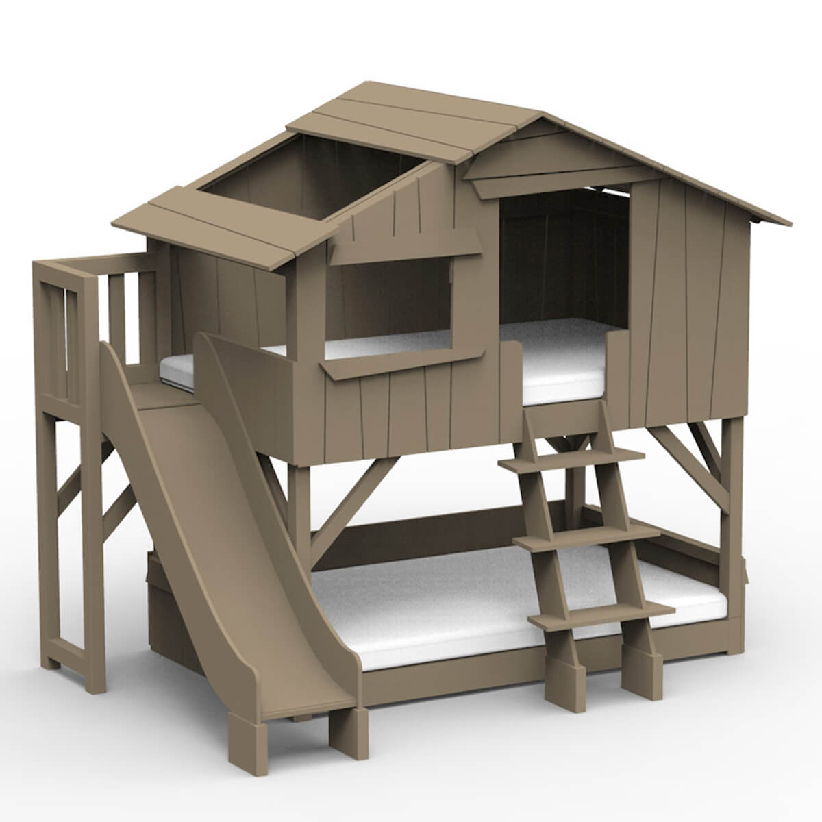 Lits superposés toboggan plate-forme 90x190cm CABANE Mathy by Bols lin