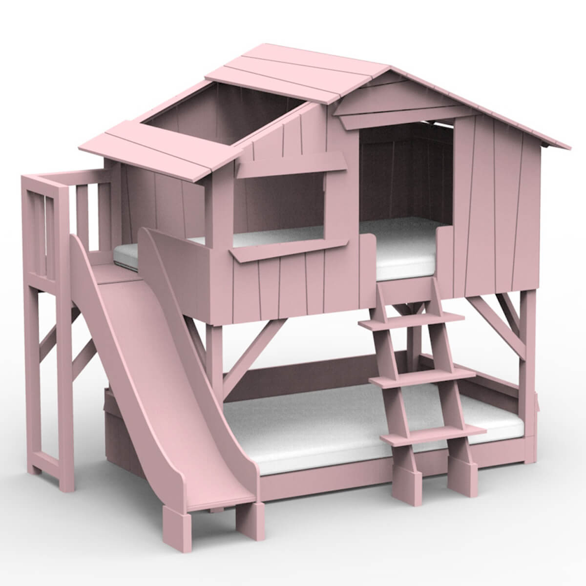 Lits superposés toboggan plate-forme 90x190cm CABANE Mathy by Bols rose hiver