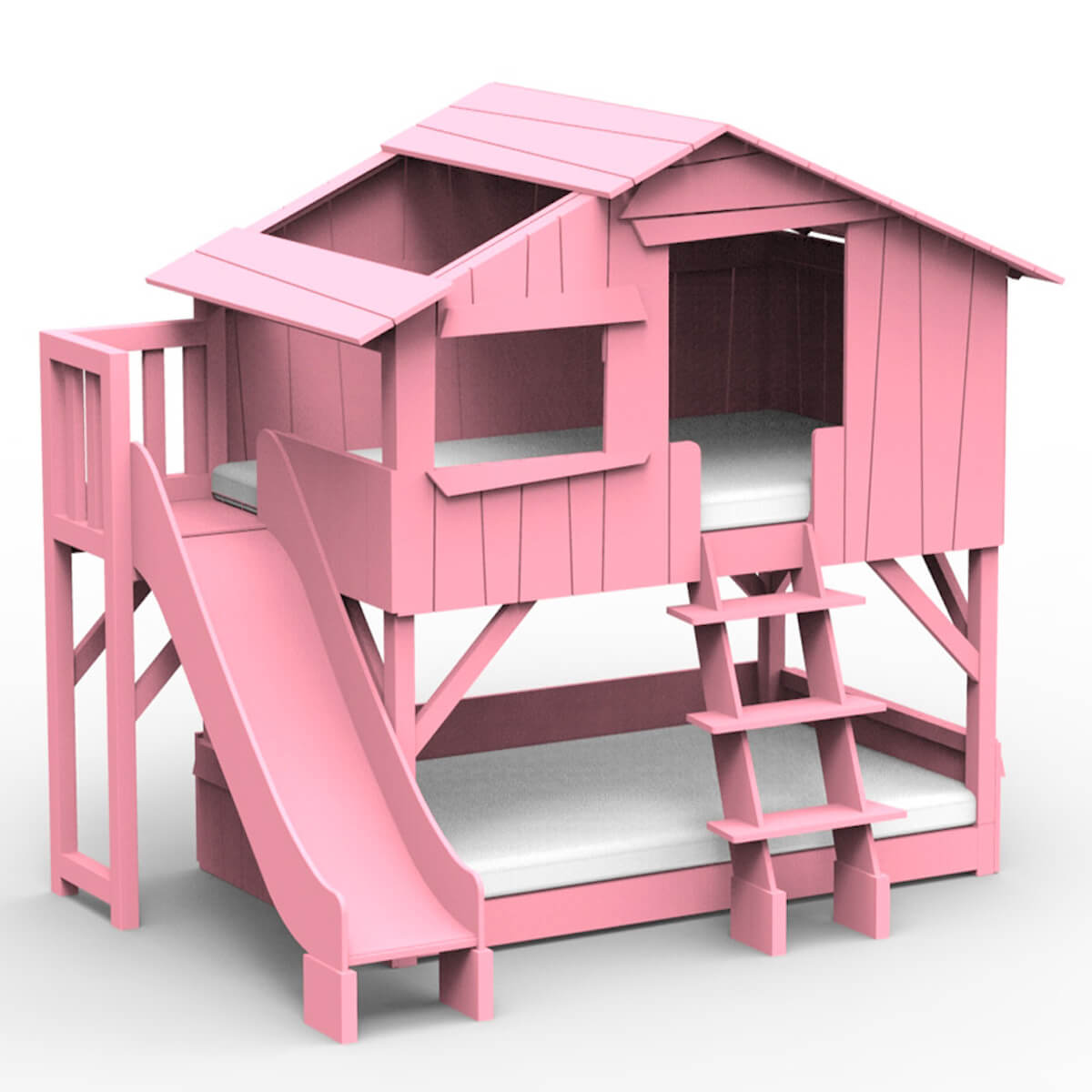 Lits superposés toboggan plate-forme 90x190cm CABANE Mathy by Bols rose très clair