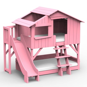 Lits superposés toboggan plate-forme 90x190cm CABANE Mathy by Bols rose très clair