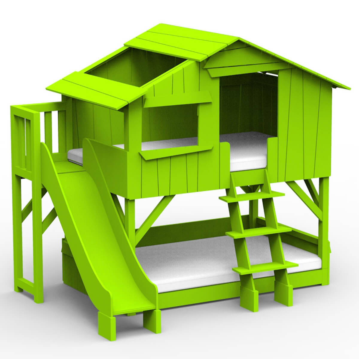 Lits superposés toboggan plate-forme 90x190cm CABANE Mathy by Bols vert pomme