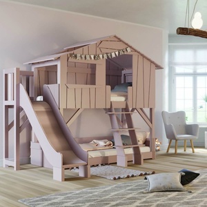 Lits superposés toboggan plate-forme 90x190cm CABANE Mathy by Bols vert pomme