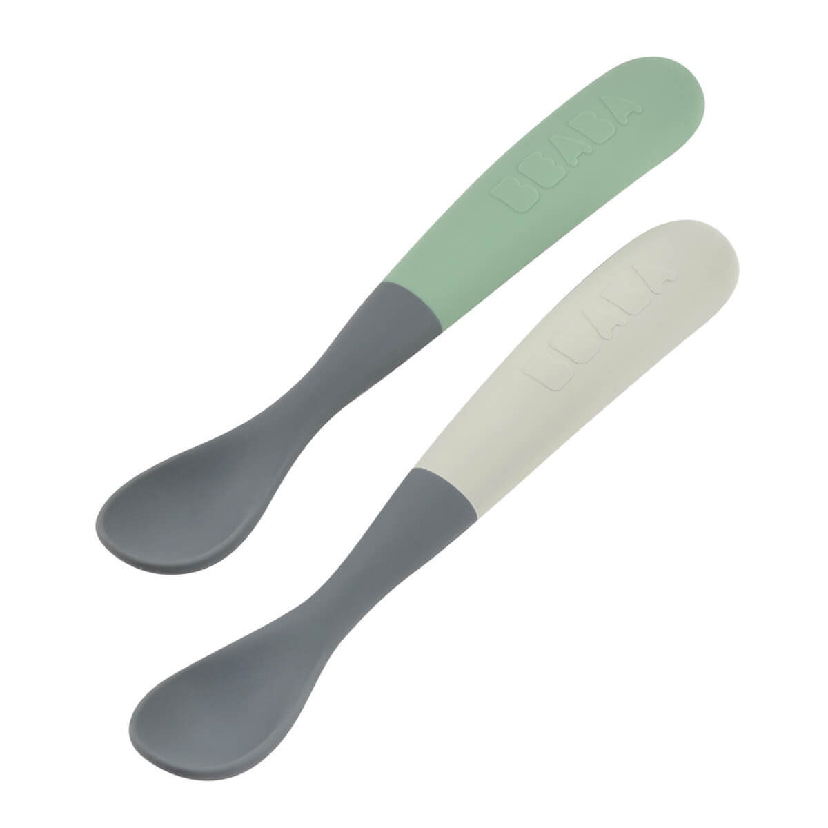 Lot de 2 cuillères 1er âge silicone bi-ton Beaba mineral sage g - (avec boite de transport)