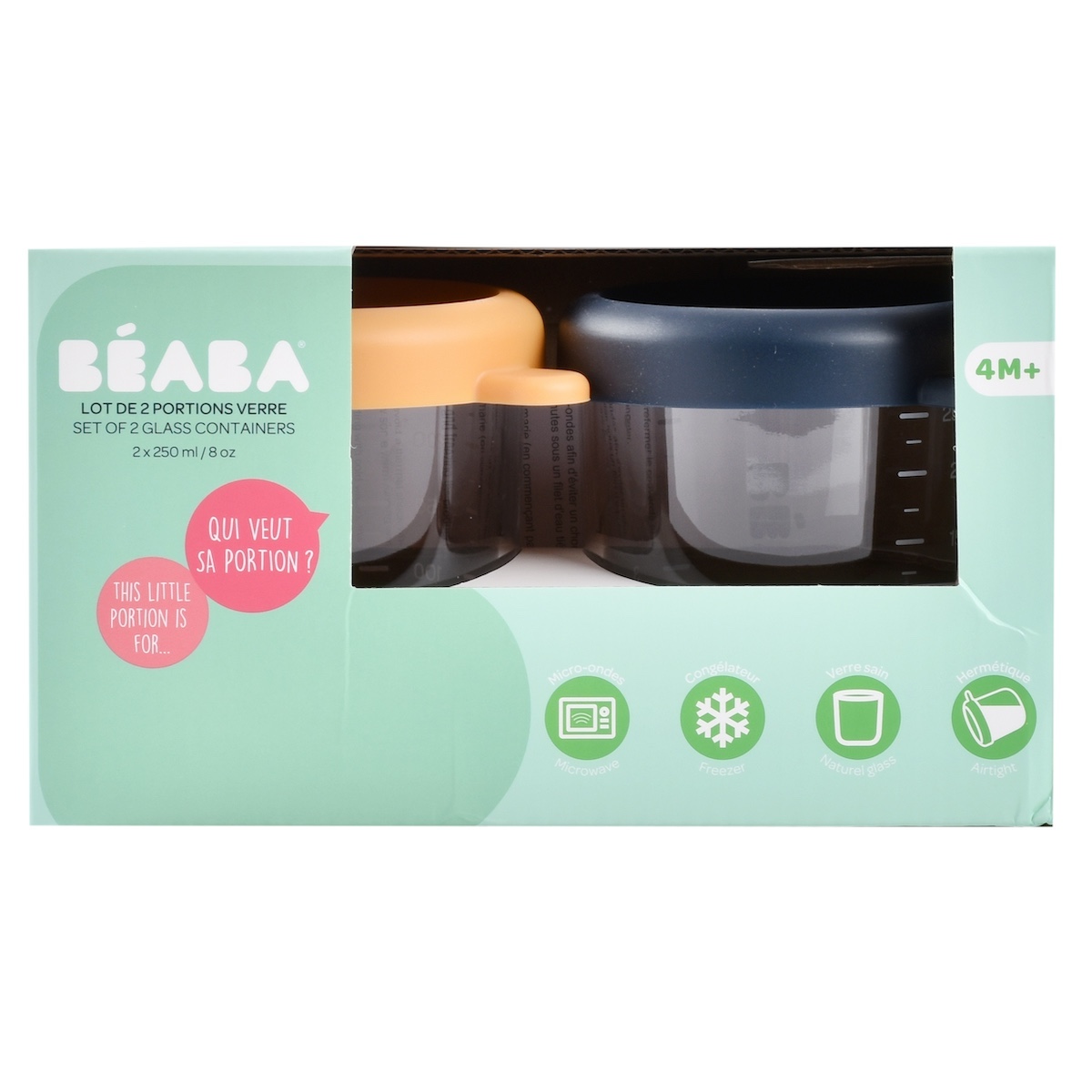 Lot de 2 pots en verre 250ml Beaba bleu sunrise