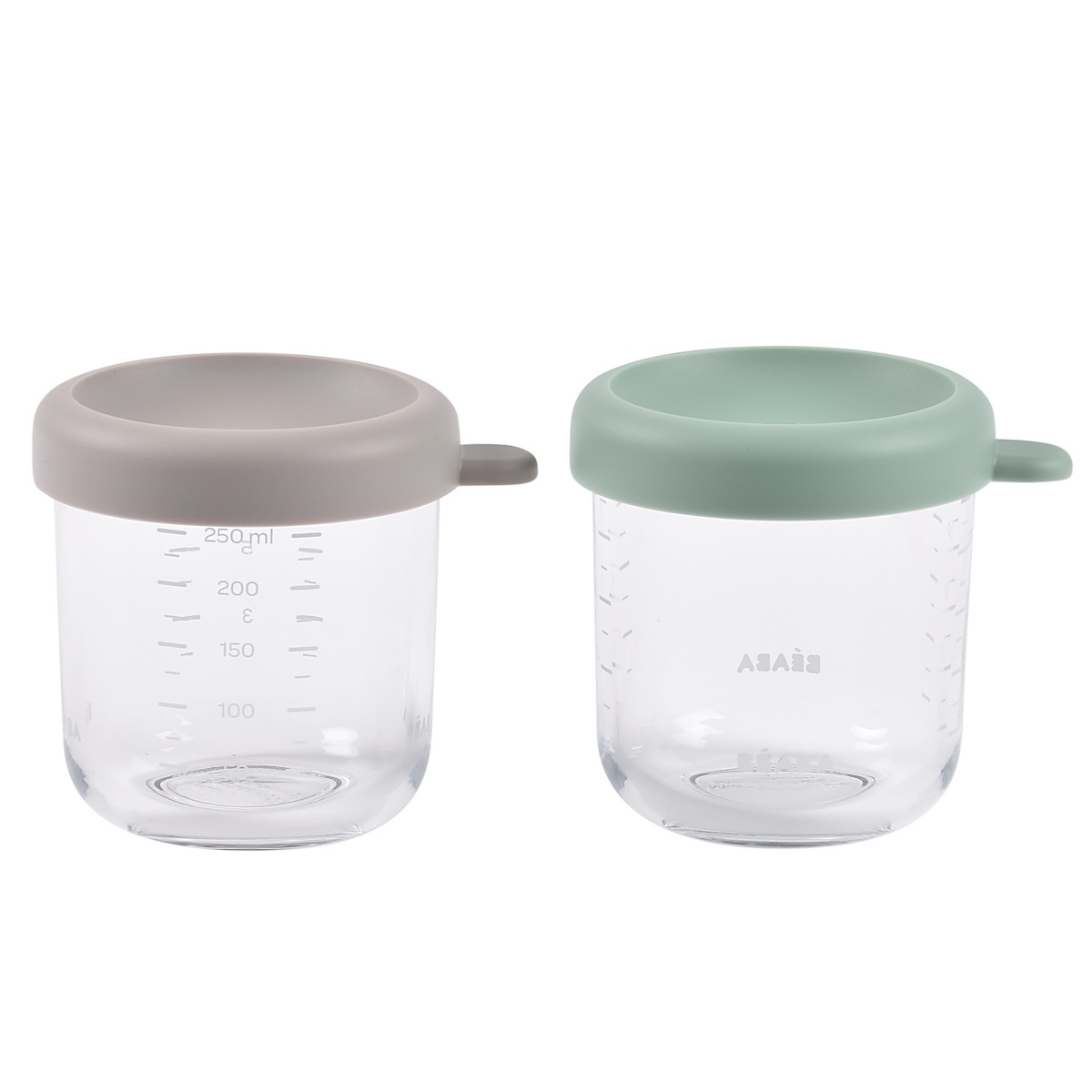 Lot de 2 pots en verre 250ml Beaba gris vert