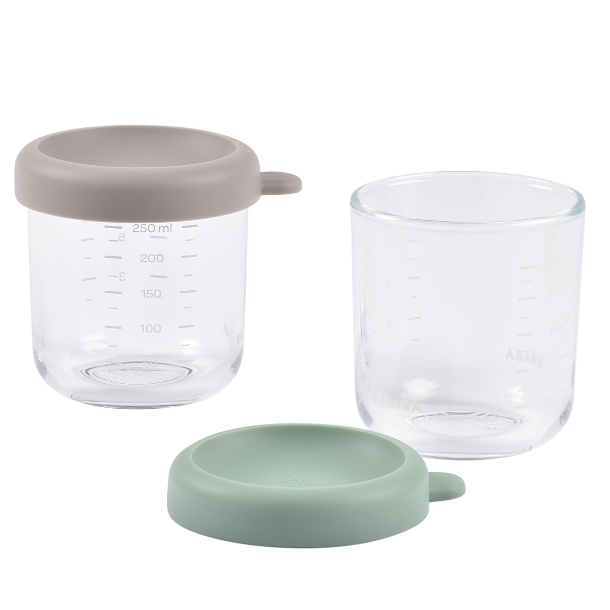 Lot de 2 pots en verre 250ml Beaba gris vert