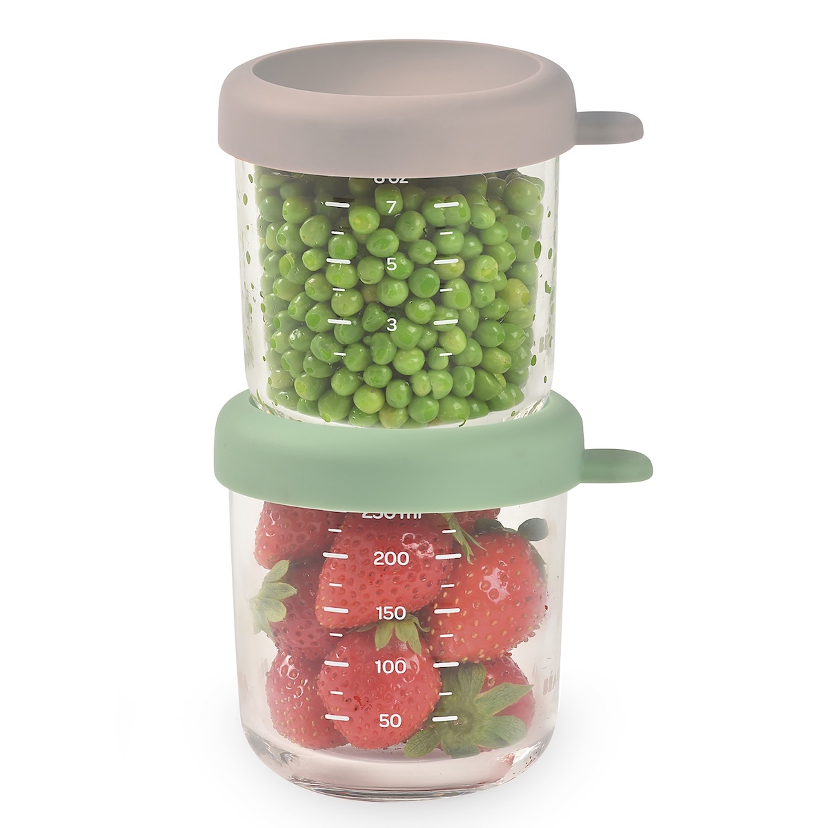 Lot de 2 pots en verre 250ml Beaba gris vert