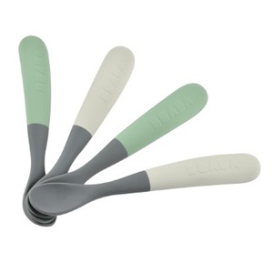 Lot de 4 cuillères 1er âge silicone bi-ton mineral Beaba sage green