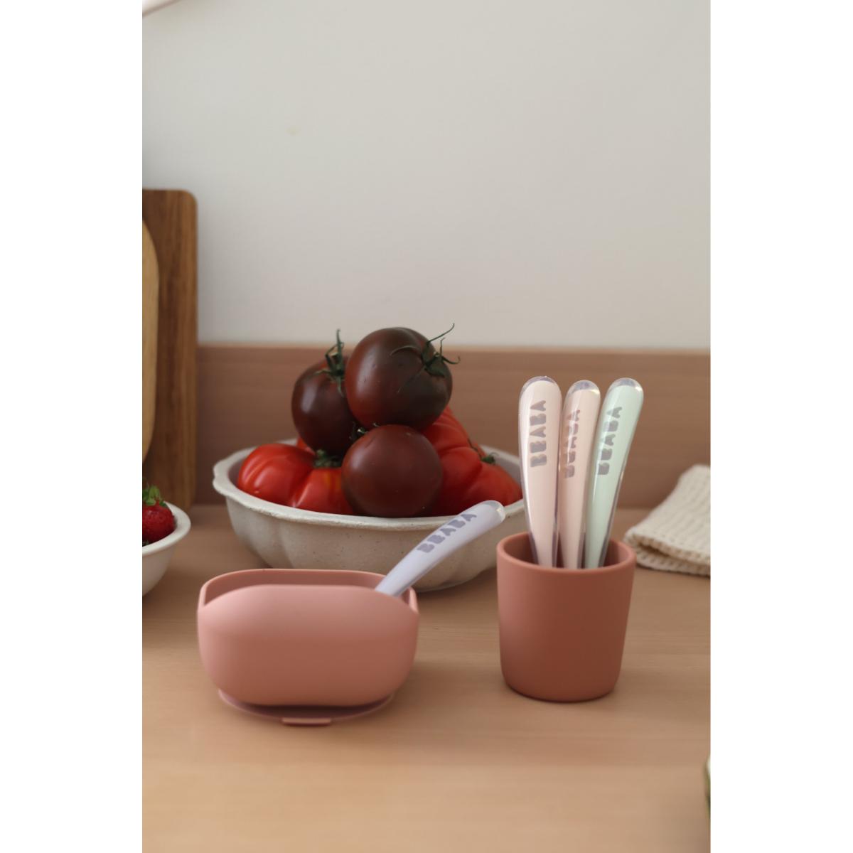 Lot de 4 cuillères silicone 1er âge Beaba Barbe à papa-Guimauve-Vert de gris-Lila