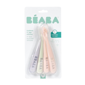 Lot de 4 cuillères silicone 1er âge Beaba Barbe à papa-Guimauve-Vert de gris-Lila