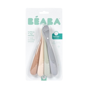 Lot de 4 cuillères silicone 1er âge Beaba Natural set (galet-vert de gris - argile - pralin)