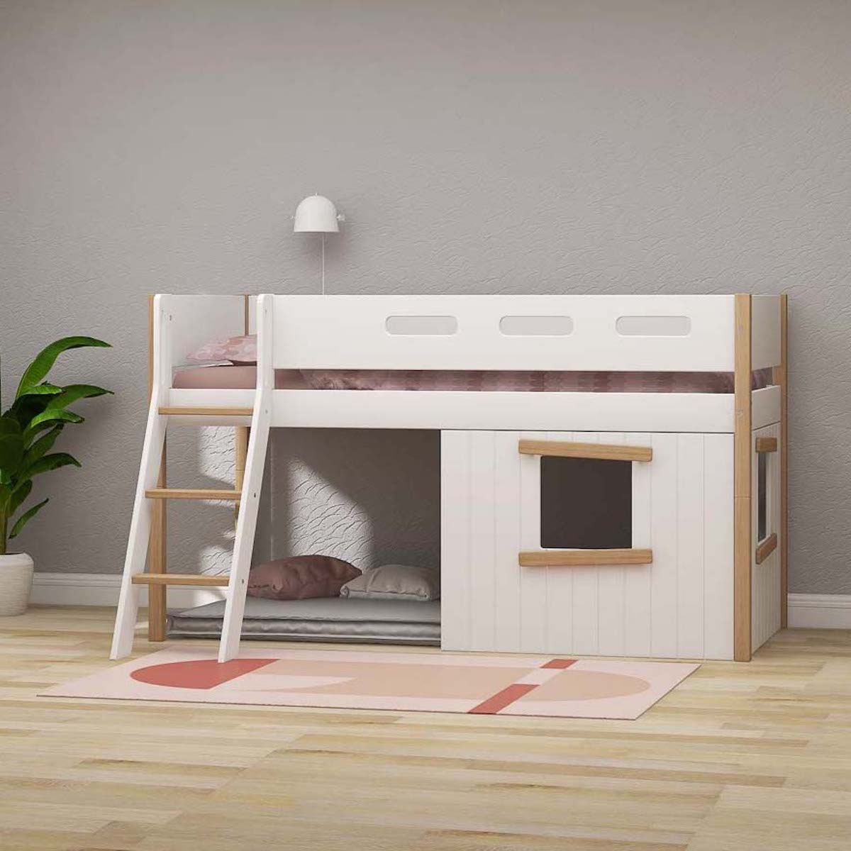 Mid sleeper NOR 200x90 Sl. ladder & Tree hut Oak window