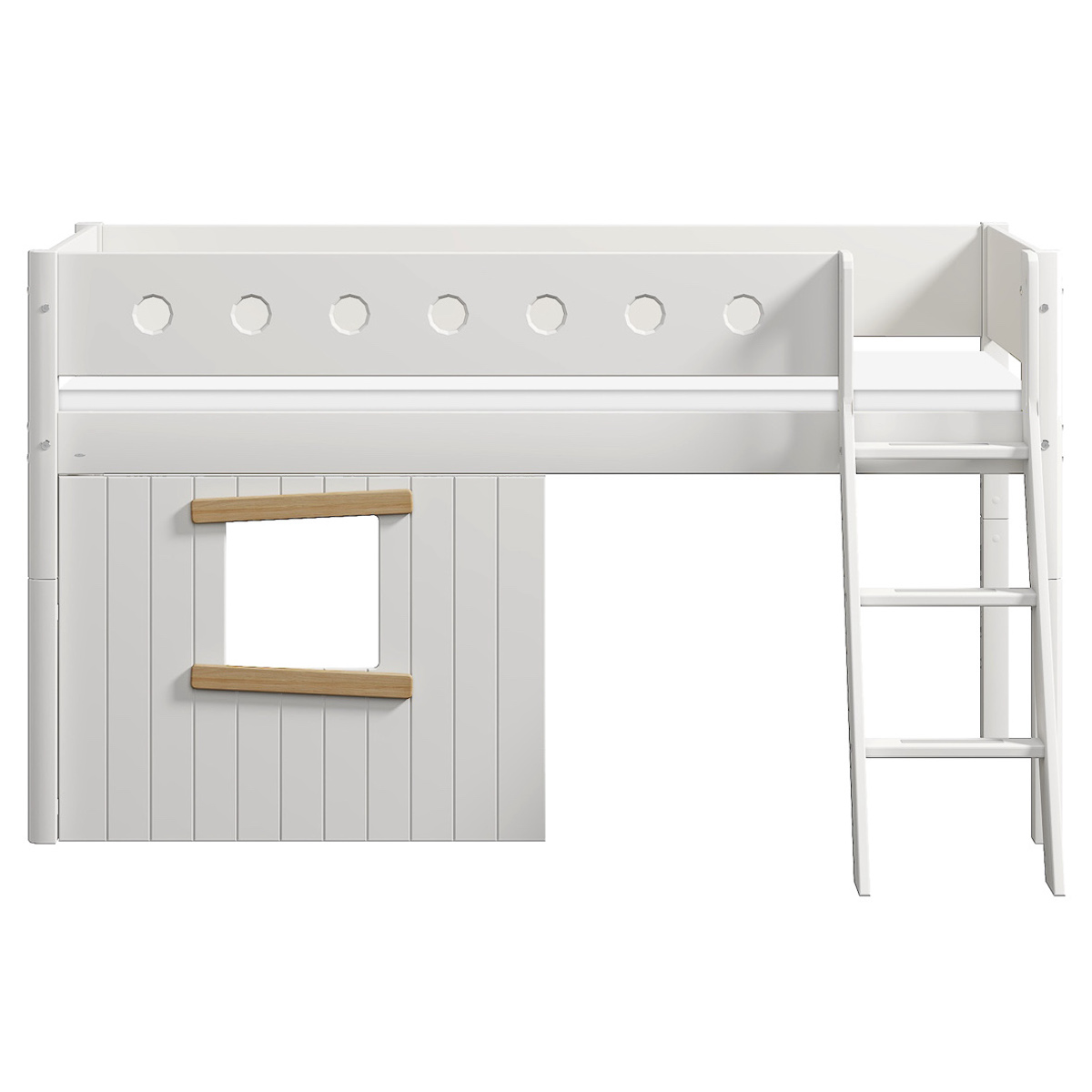 Mid sleeper WHITE 200x90 Sl. ladder & Tree hut Oak window