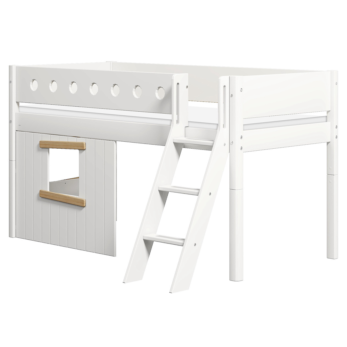 Mid sleeper WHITE 200x90 Sl. ladder & Tree hut Oak window