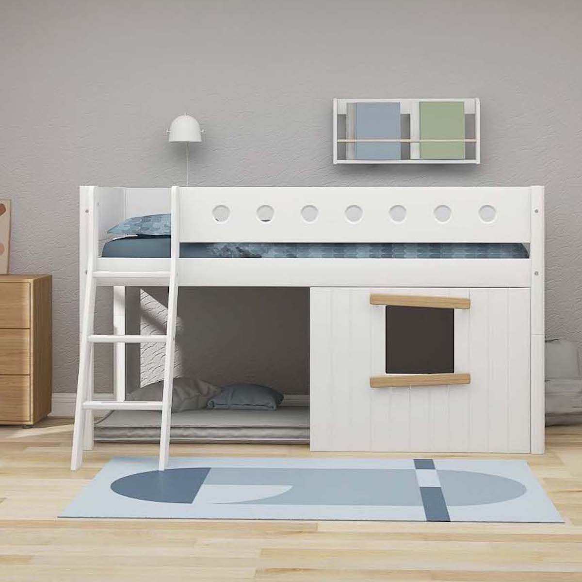 Mid sleeper WHITE 200x90 Sl. ladder & Tree hut Oak window